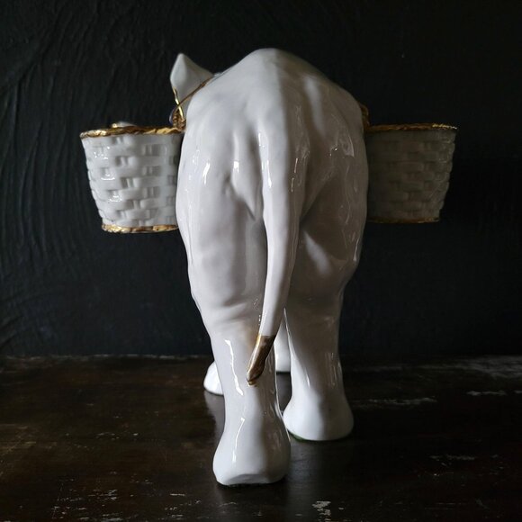 Von Schierholz Germany Porcelain Elephant Figurine Vase W/ Baskets, Centerpiece - Picture 5 of 11